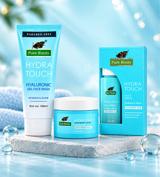 Hydra Touch Skin care kit – Hyaluronic Gel Face wash (100ml) + Face Serum (30ml) + Moisturizing Cream (50ml)