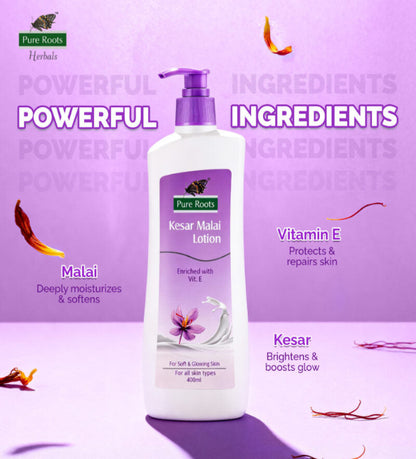 Kesar Malai Body Lotion 400ml Enriched With Vit. E For Soft & Glowing Skin