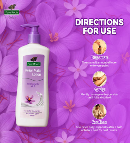 Kesar Malai Body Lotion 400ml Enriched With Vit. E For Soft & Glowing Skin