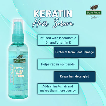 Keratin Instant Gloss Hair Serum 100ml Anti Frizz Ultra Shine With Macadamia Oil & Vitamin E
